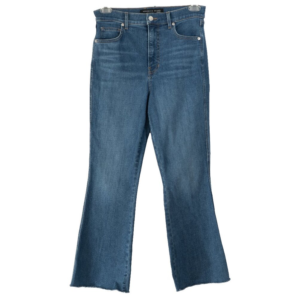 VERONICA BEARD Carson Ankle Flare High Rise Jeans Crop Fray Hem 70s Style Denim